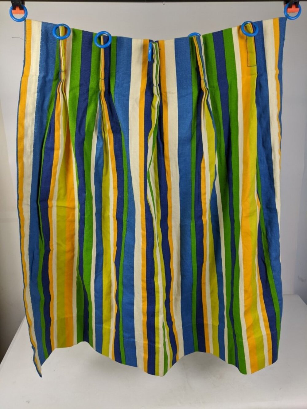 Vintage Handmade Striped Curtain Panels Short Small 33" x 40" Blue Kids Room